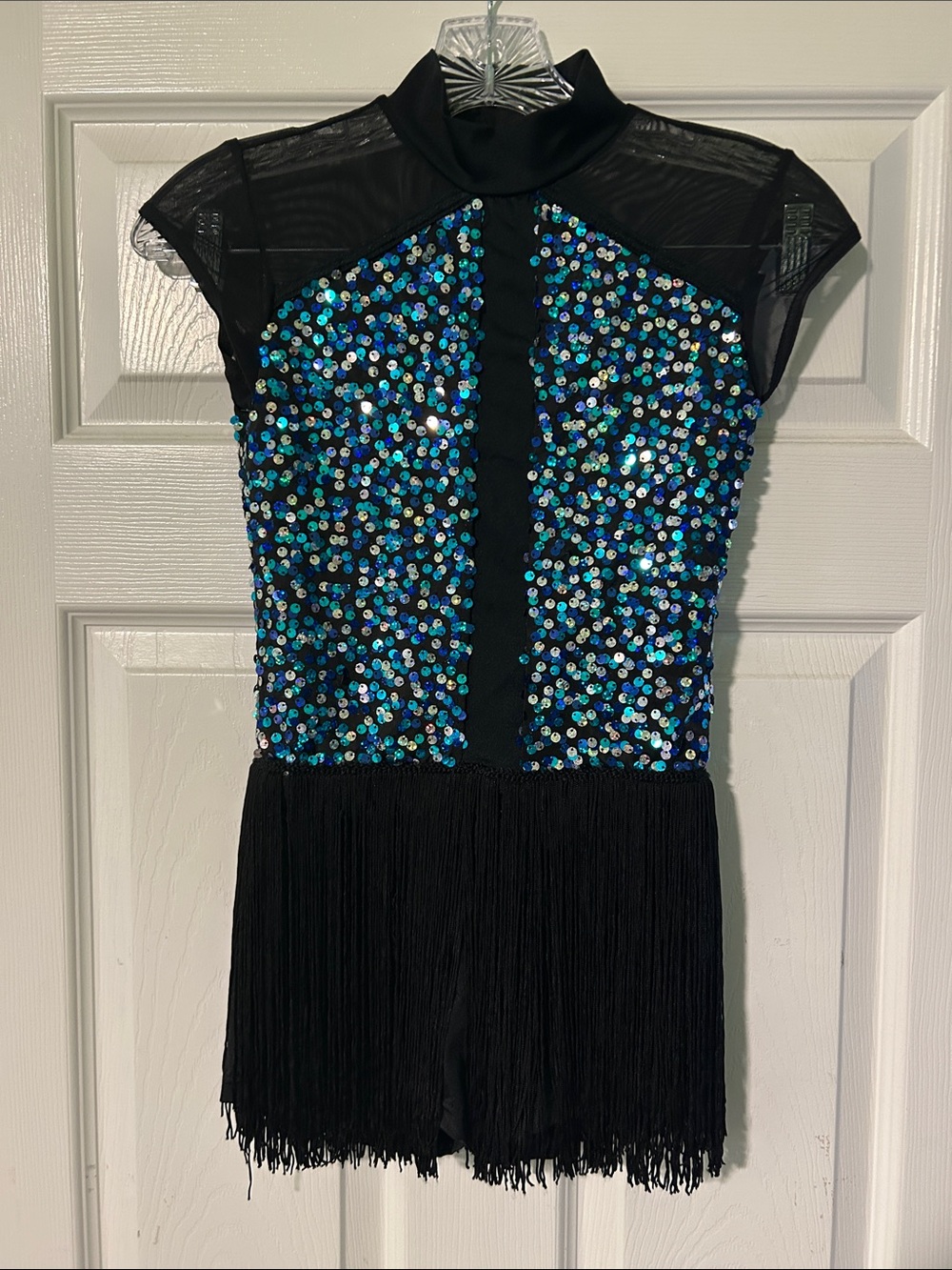 Weissman Black Dance Costume with Blue and Green Sequins